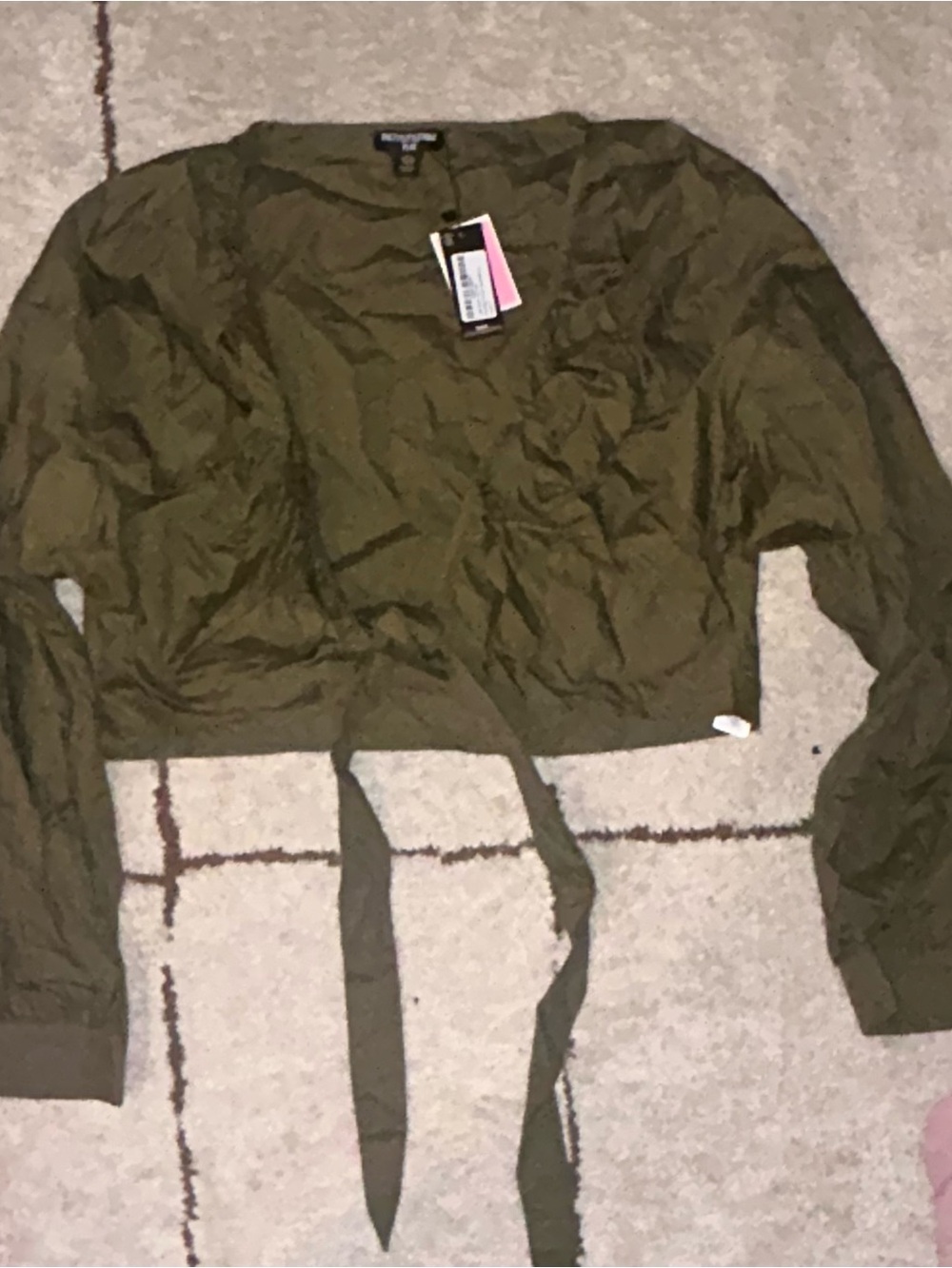 SHEIN Olive Green Tie-Front Cropped Top